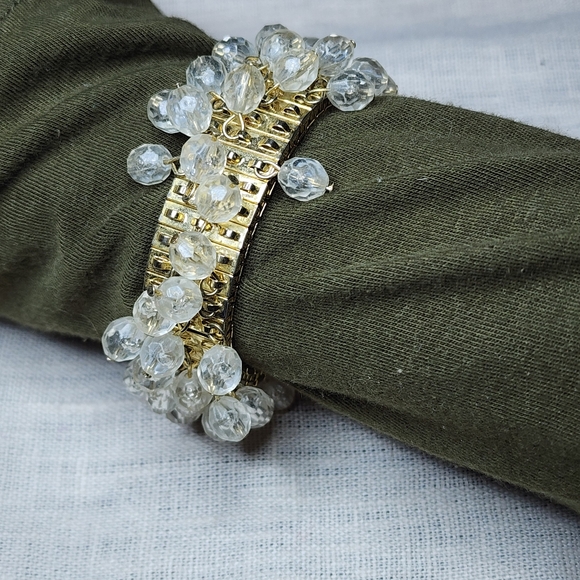 Vintage Cha Cha Beaded Bracelet Stretchy Gold Tone Crystal Charms - Picture 7 of 8